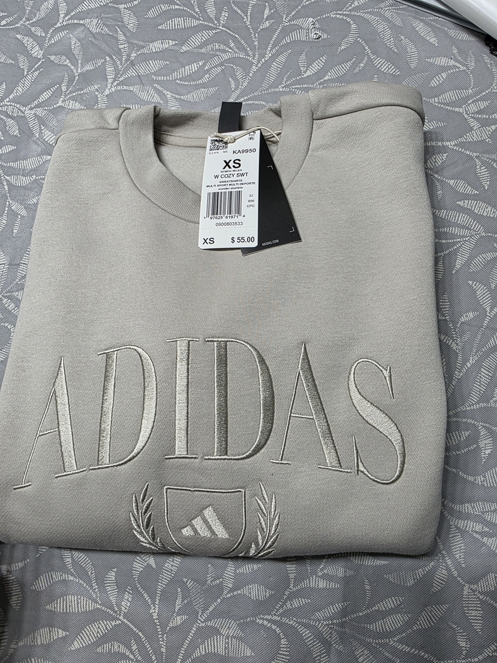 adidas Men's Crewneck Sweater in Light Gray with Embroidered Logo